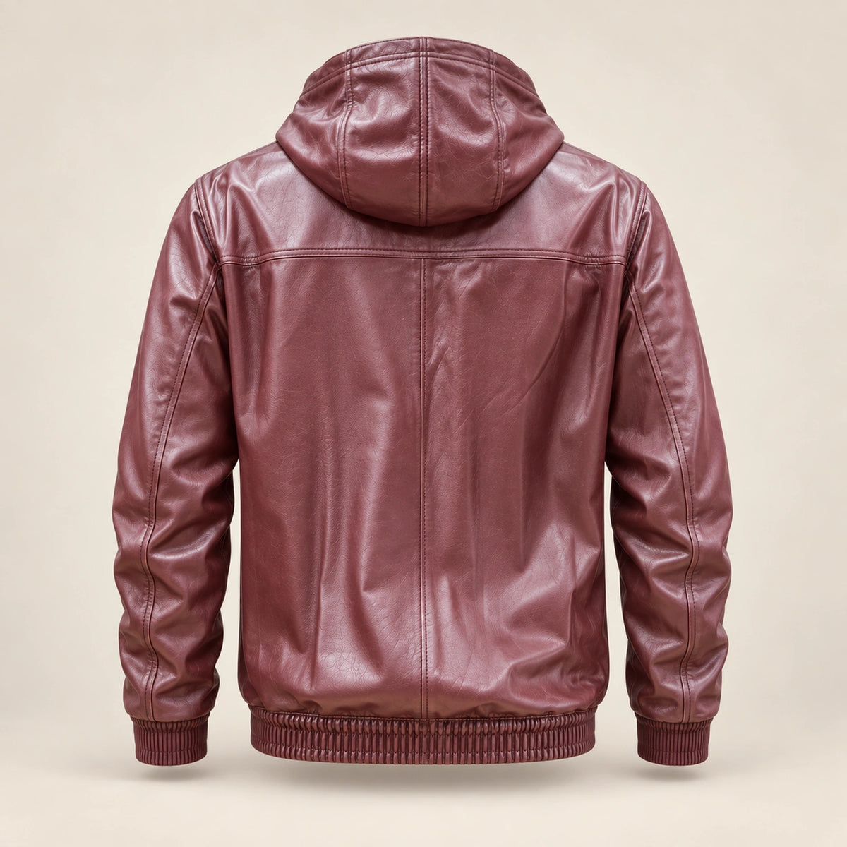 Northwick Burgundy genuine leather zip hoodie, straight product-only back view.