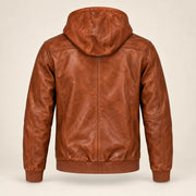 Northwick Cognac genuine leather zip hoodie, straight product-only back view.