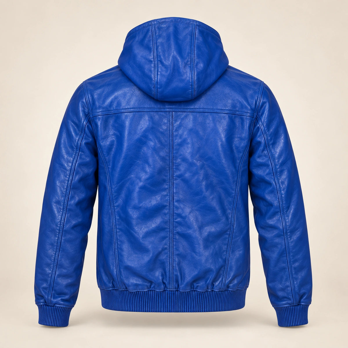 Northwick Dark Blue genuine leather zip hoodie, straight product-only back view.