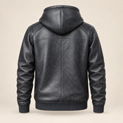 Northwick Grey genuine leather zip hoodie, straight product-only back view.