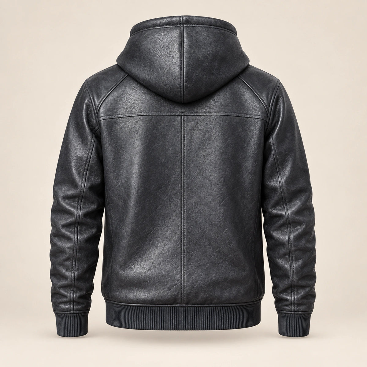 Northwick Grey genuine leather zip hoodie, straight product-only back view.