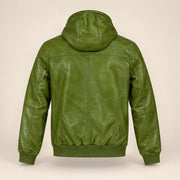 Northwick Hunter Green genuine leather zip hoodie, straight product-only back view.