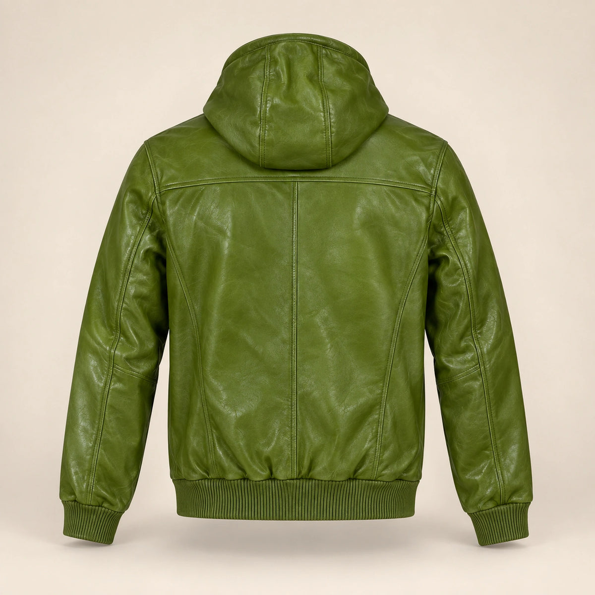 Northwick Hunter Green genuine leather zip hoodie, straight product-only back view.