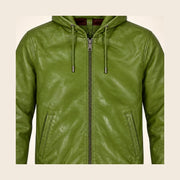 Close-up of the Northwick Hunter Green leather texture, front zipper and side pocket construction.