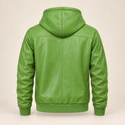 Northwick Lime Green genuine leather zip hoodie, straight product-only back view.