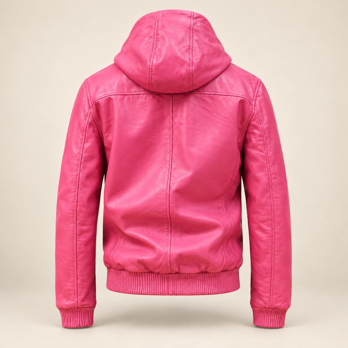 Northwick Pink genuine leather zip hoodie, straight product-only back view.
