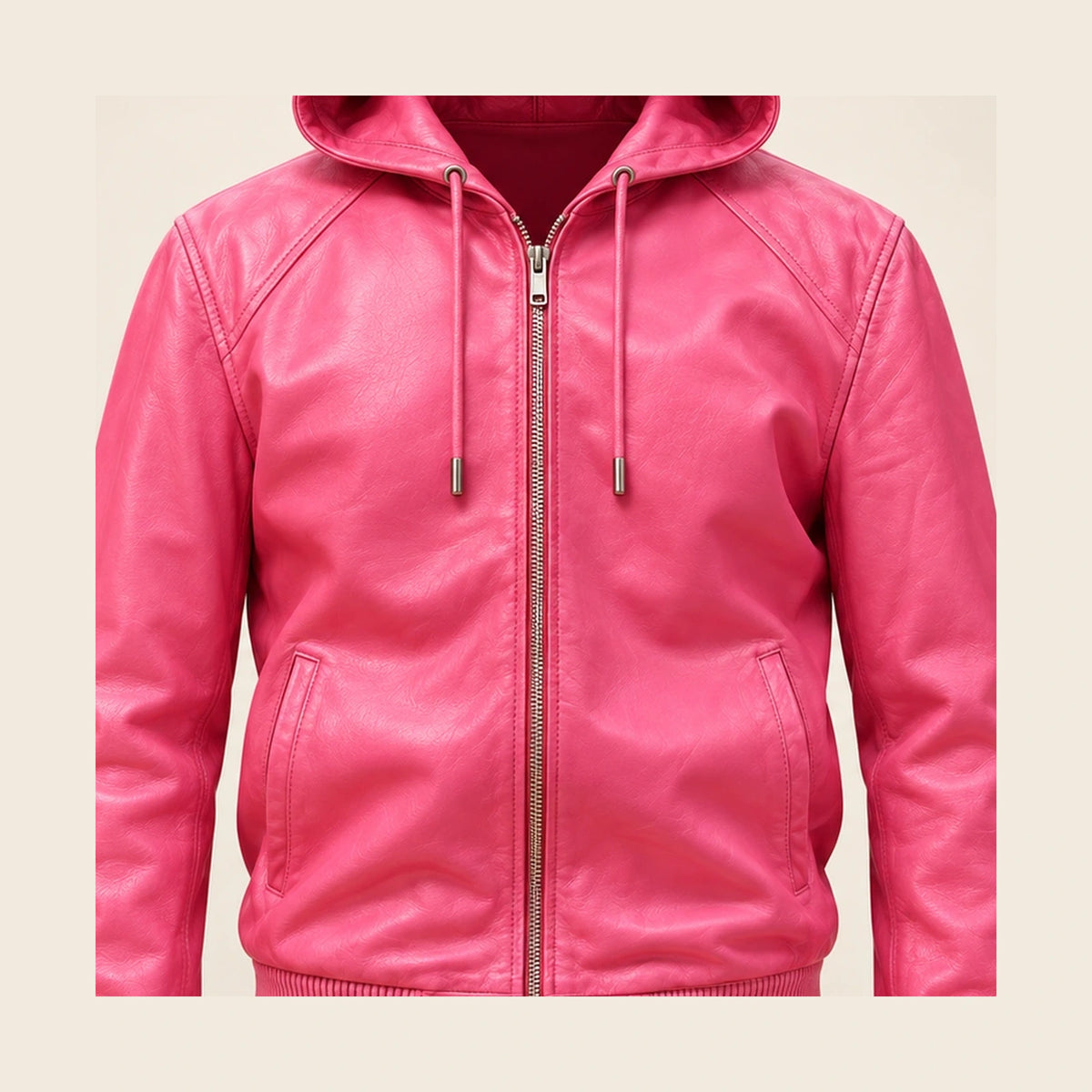 Close-up of the Northwick Pink leather texture, front zipper and side pocket construction.
