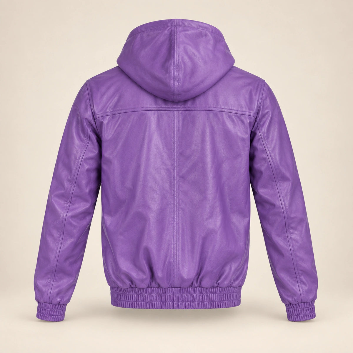 Northwick Purple genuine leather zip hoodie, straight product-only back view.
