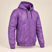 Northwick Purple genuine leather zip hoodie, product-only three-quarter front view.