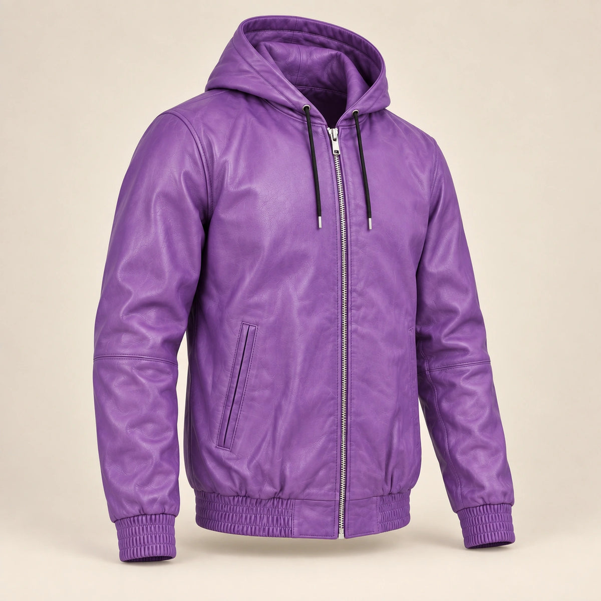 Northwick Purple genuine leather zip hoodie, product-only three-quarter front view.