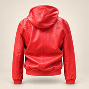 Northwick Red genuine leather zip hoodie, straight product-only back view.