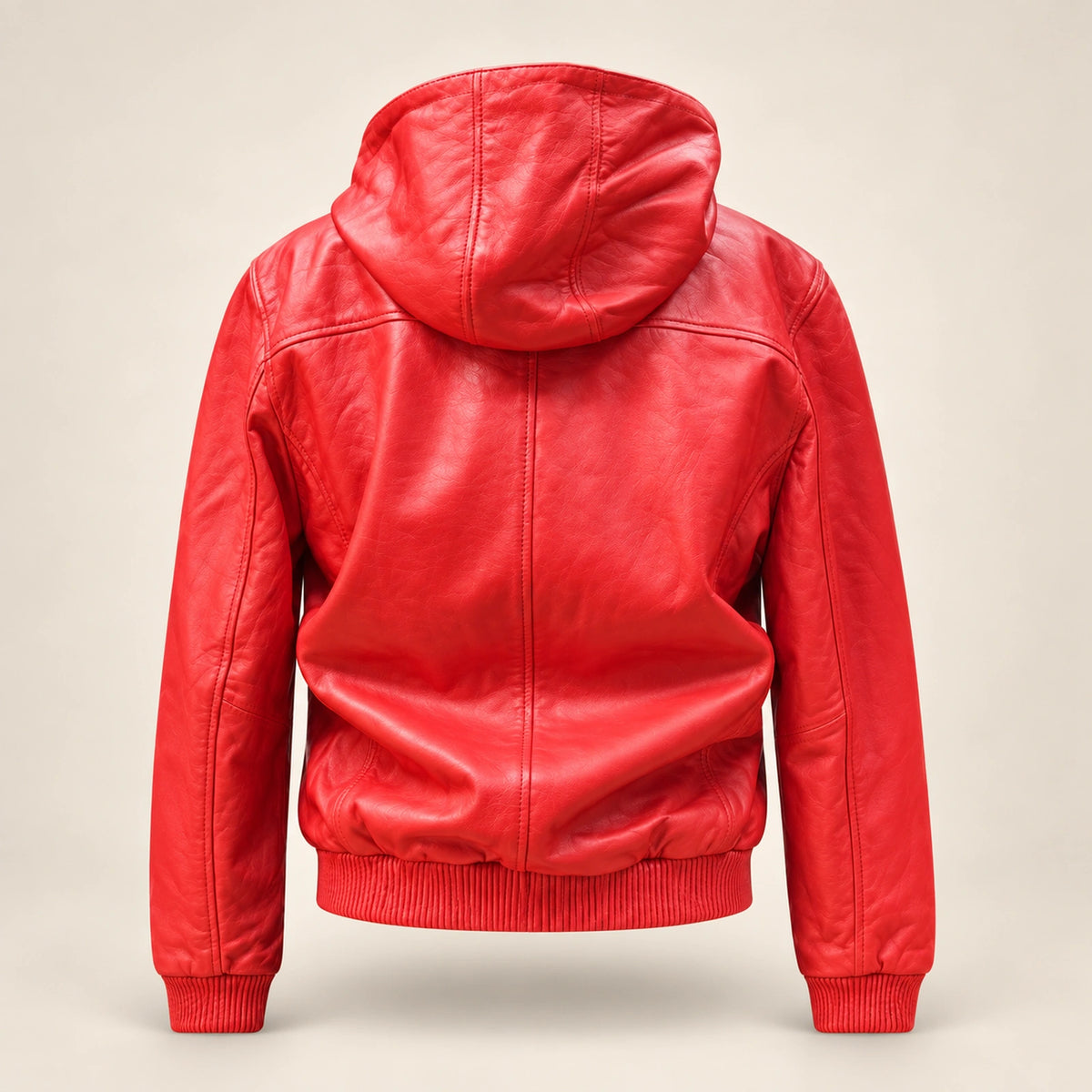 Northwick Red genuine leather zip hoodie, straight product-only back view.