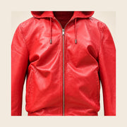 Close-up of the Northwick Red leather texture, front zipper and side pocket construction.