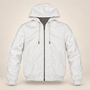 Northwick White genuine leather zip hoodie, straight product-only front view.