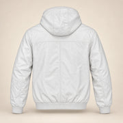 Northwick White genuine leather zip hoodie, straight product-only back view.