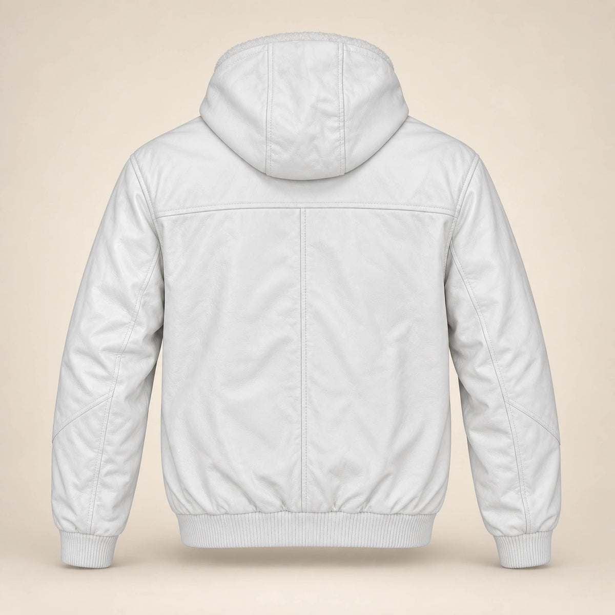 Northwick White genuine leather zip hoodie, straight product-only back view.