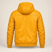 Northwick Yellow genuine leather zip hoodie, straight product-only back view.