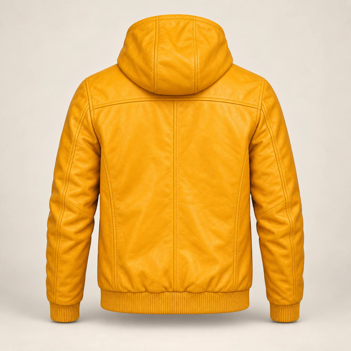 Northwick Yellow genuine leather zip hoodie, straight product-only back view.
