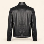 Black men's reversible lambskin leather jacket, product back.