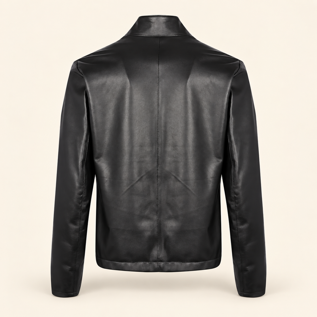 Black men's reversible lambskin leather jacket, product back.