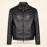 Black men's reversible lambskin leather jacket, product front.