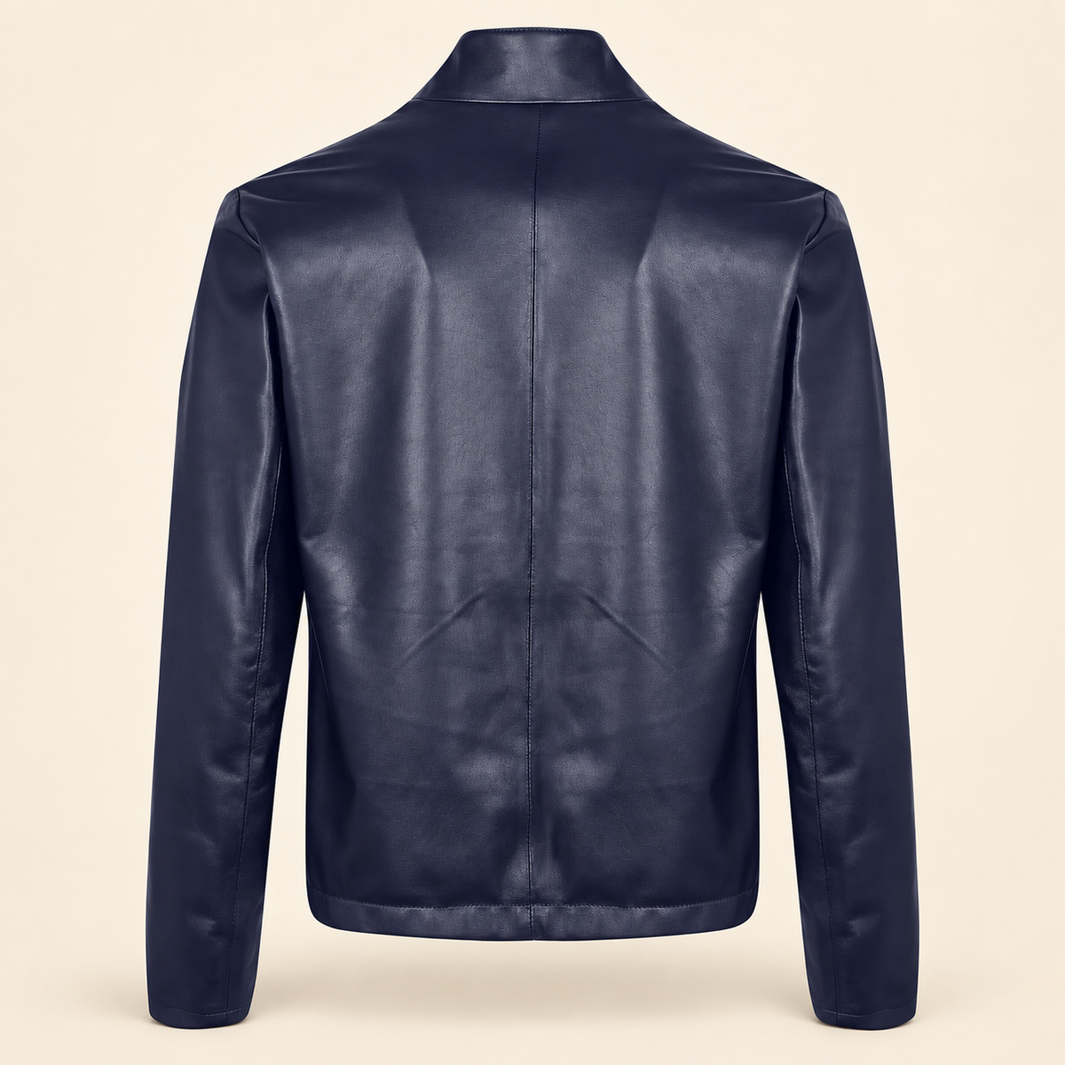Blue men's reversible lambskin leather jacket, product back.
