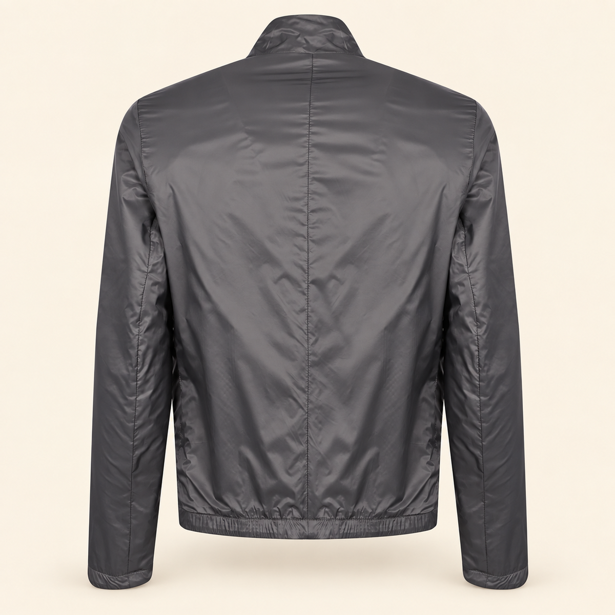 Blue men's reversible lambskin leather jacket, reverse back, grey fabric reverse.