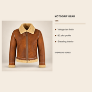 Key design features of the Oswin Men's Tan Vintage B3 Shearling Pilot Jacket