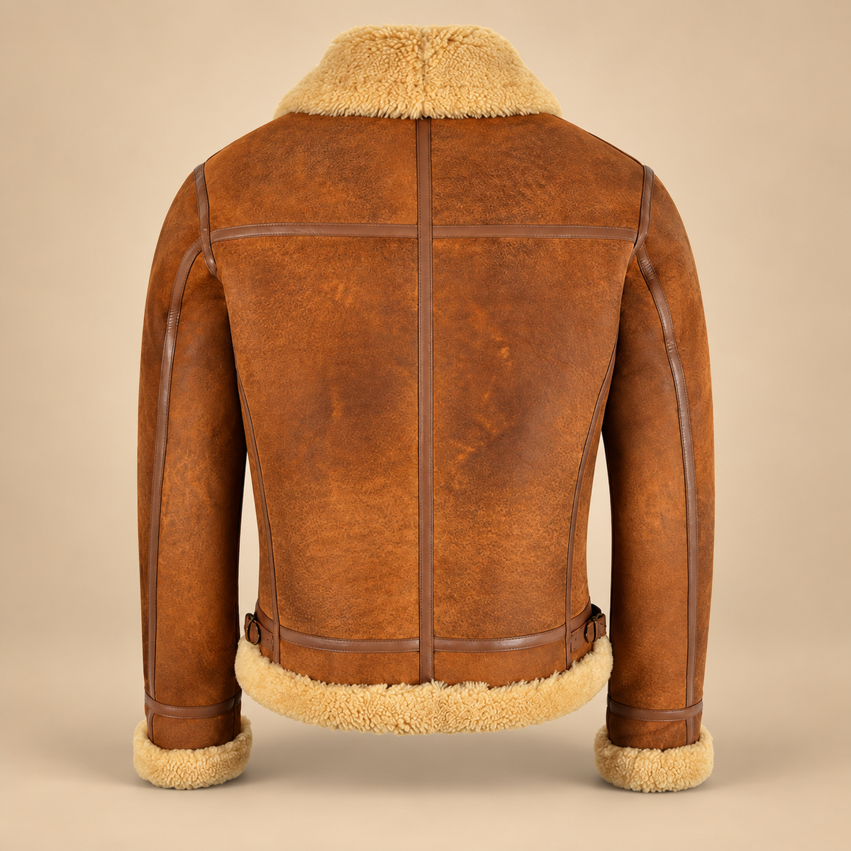 Back product view of the Oswin Men's Tan Vintage B3 Shearling Pilot Jacket
