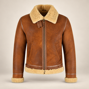 Front product view of the Oswin Men's Tan Vintage B3 Shearling Pilot Jacket