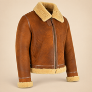 Three-quarter product view of the Oswin Men's Tan Vintage B3 Shearling Pilot Jacket
