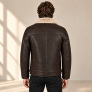 Back model view of the Pembroke Men's Espresso Brown & Ivory B3 Shearling Jacket