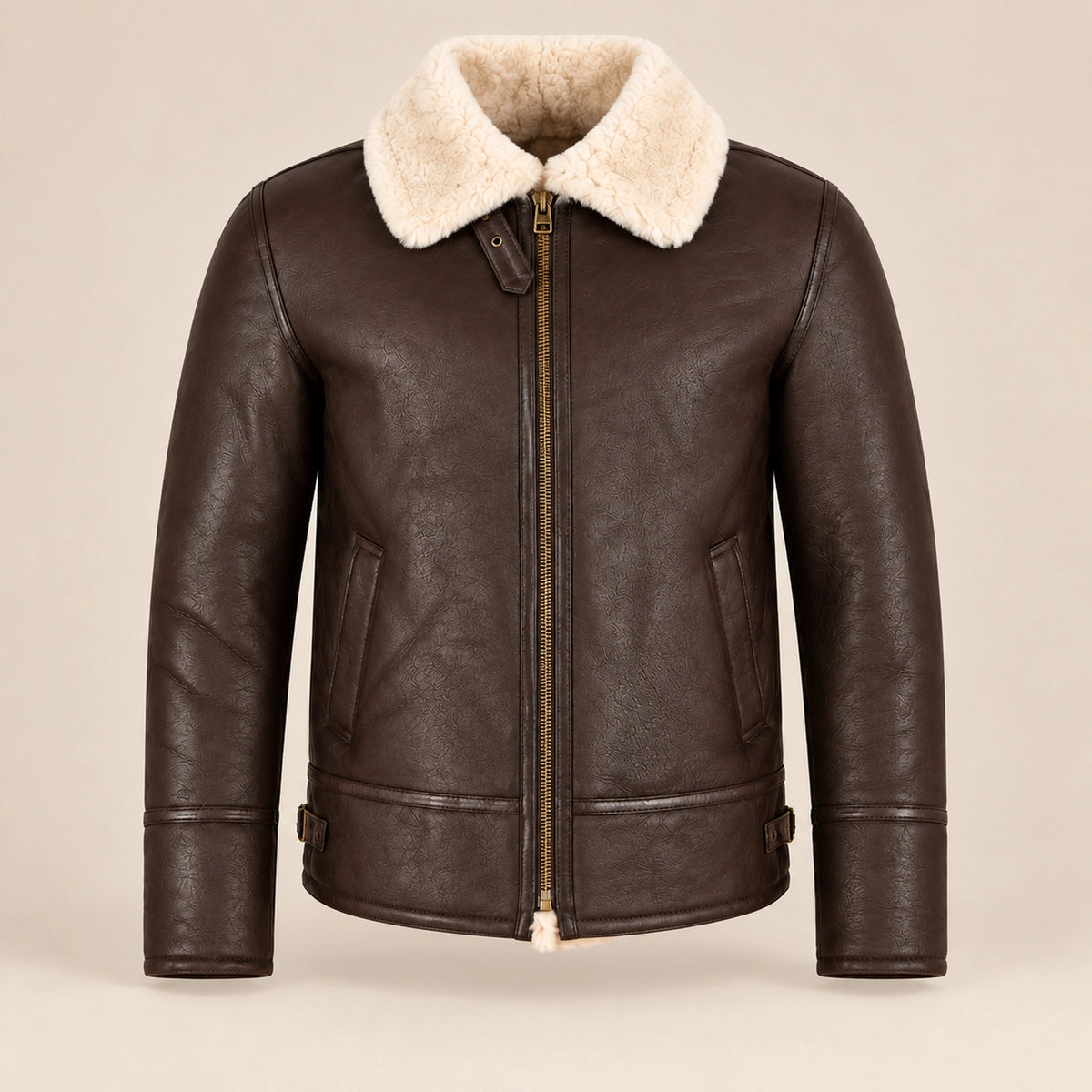 Front product view of the Pembroke Men's Espresso Brown & Ivory B3 Shearling Jacket
