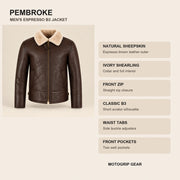 Key design features of the Pembroke Men's Espresso Brown & Ivory B3 Shearling Jacket