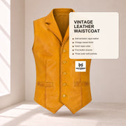 Ravenscroft Yellow vintage leather waistcoat infographic showing its verified construction details.