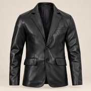 MOTOGRIP Ravenshire men's Black Tailored Sheepskin Leather Blazer, open-front view showing the lining.