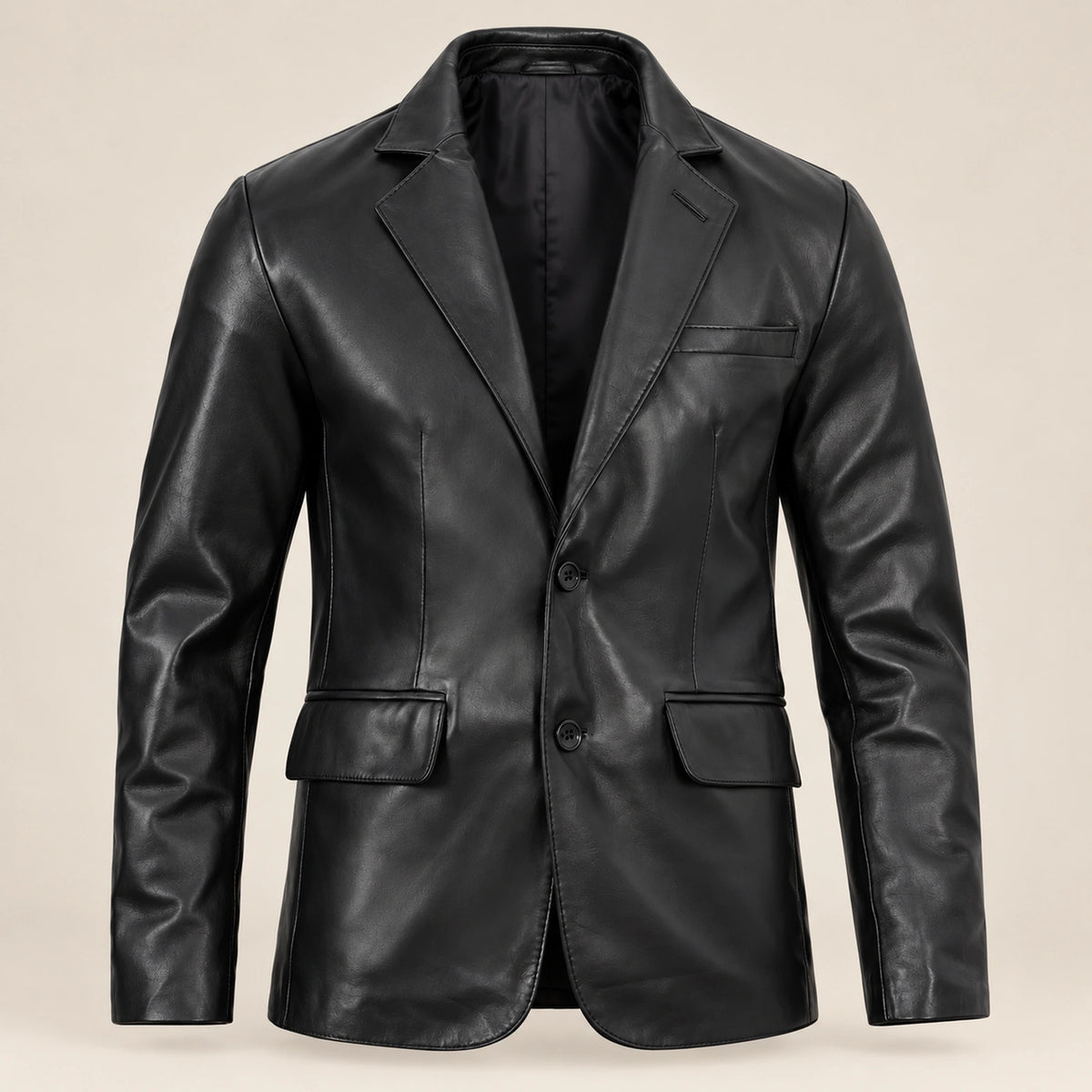 MOTOGRIP Ravenshire men's Black Tailored Sheepskin Leather Blazer, open-front view showing the lining.