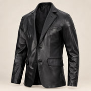 MOTOGRIP Ravenshire men's Black Tailored Sheepskin Leather Blazer, three-quarter view.