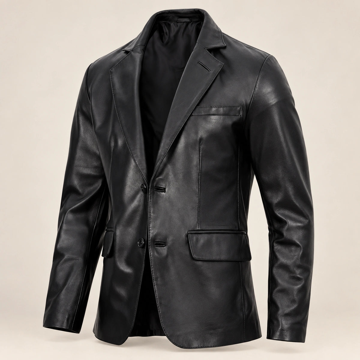 MOTOGRIP Ravenshire men's Black Tailored Sheepskin Leather Blazer, three-quarter view.