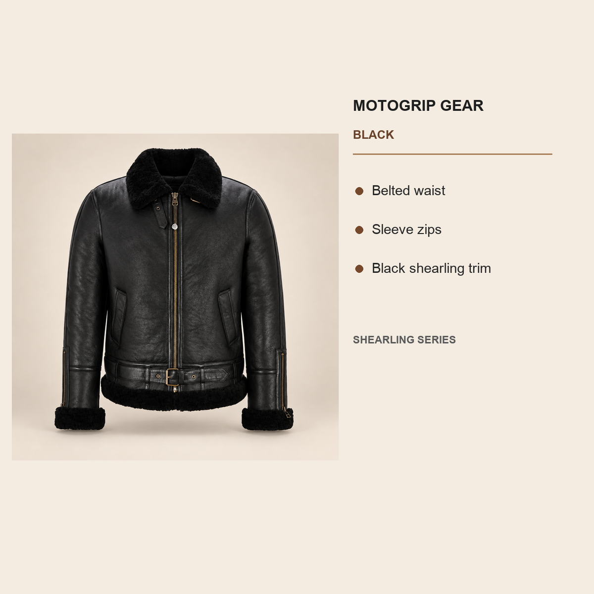 Key design features of the Redbourne Men's Black Belted B3 Shearling Bomber Jacket
