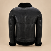 Back product view of the Redbourne Men's Black Belted B3 Shearling Bomber Jacket