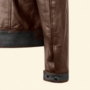 Mocha Brown men's vintage lambskin biker jacket, cuff detail.