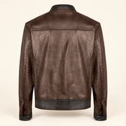Mocha Brown men's vintage lambskin biker jacket, product back.