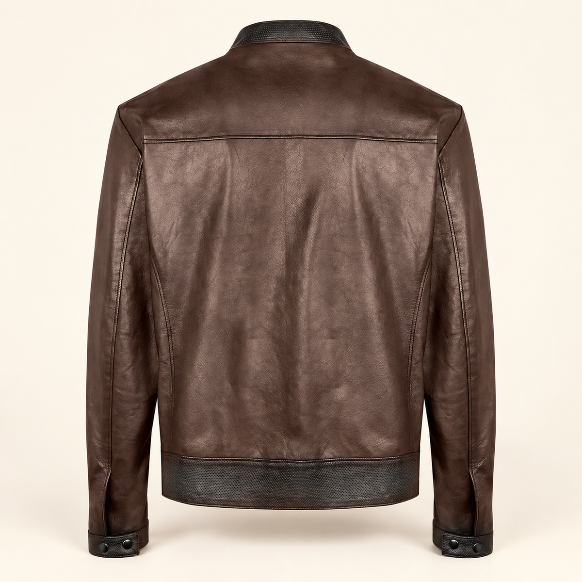 Mocha Brown men's vintage lambskin biker jacket, product back.