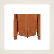 Siena Men's Cuoio Suede Leather Bomber Jacket pocket hem and leather finish detail