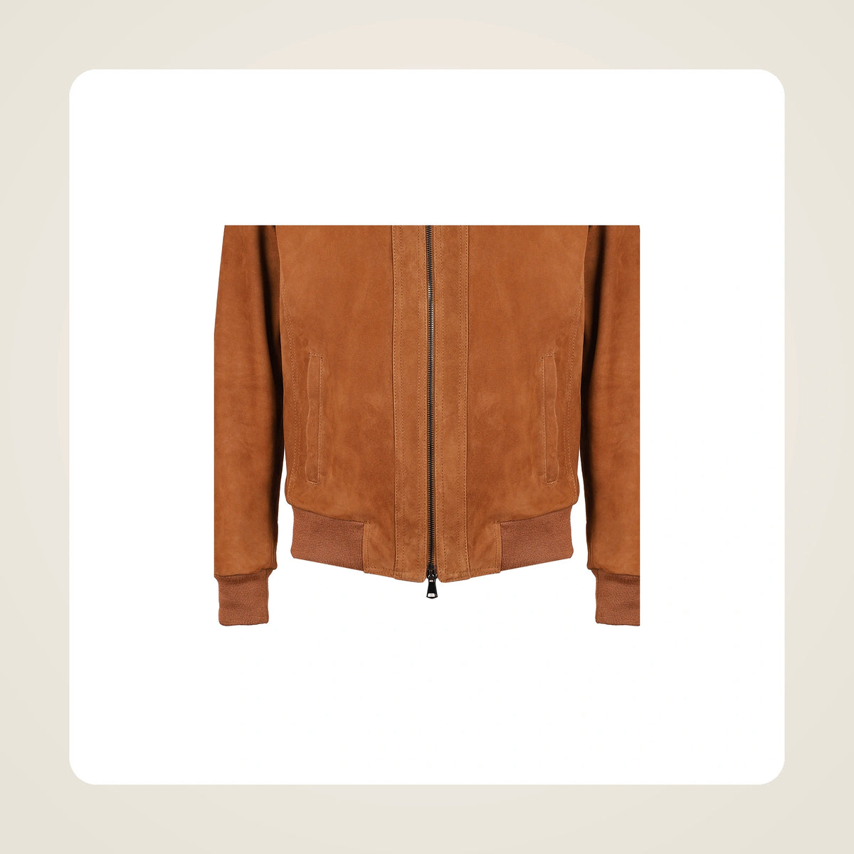 Siena Men's Cuoio Suede Leather Bomber Jacket pocket hem and leather finish detail