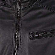 Men's Black Lambskin Single-Breasted Moto Jacket, close up view