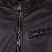 Men's Black Lambskin Single-Breasted Moto Jacket, hardware detail view