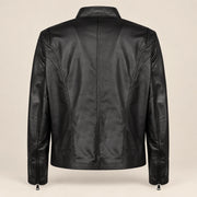 Men's Black Lambskin Single-Breasted Moto Jacket, product back view