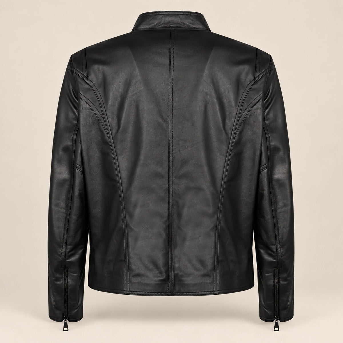 Men's Black Lambskin Single-Breasted Moto Jacket, product back view